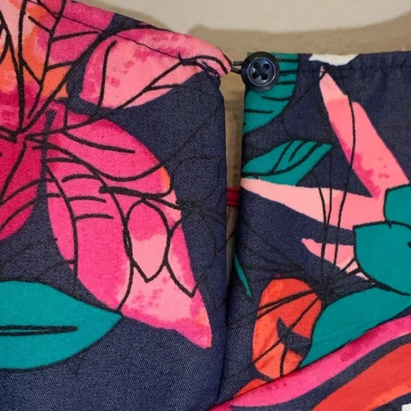 Isabel Maternity (XL) Pink Navy Teal Floral Top with Cold Shoulder and ruffles - Picture 7 of 9